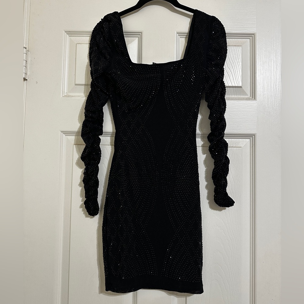 long sleeve black mini dress